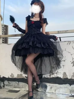 Gothic Lolita Dresses Rose Lace Black Black