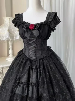 Gothic Lolita Dresses Rose Lace Black Black