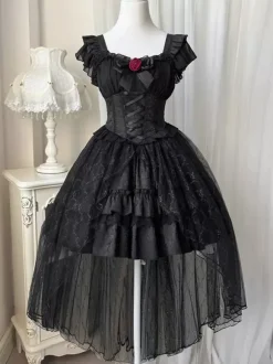 Gothic Lolita Dresses Rose Lace Black Black