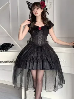 Gothic Lolita Dresses Rose Lace Black Black