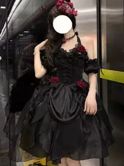 Gothic Lolita Dresses Ruffles Bows Black JSK Gorgeous French Romantic Lolita Princess Dress