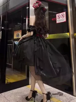 Gothic Lolita Dresses Ruffles Bows Black JSK Gorgeous French Romantic Lolita Princess Dress