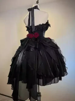 Gothic Lolita Dresses Ruffles Bows Black JSK Gorgeous French Romantic Lolita Princess Dress