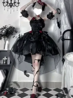 Gothic Lolita Dresses Ruffles Bows Black JSK Gorgeous French Romantic Lolita Princess Dress