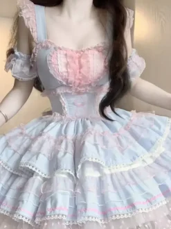 Gothic Lolita Dresses Ruffles Polka Dot Rose Green