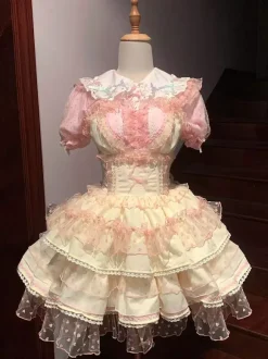 Gothic Lolita Dresses Ruffles Polka Dot Rose Green