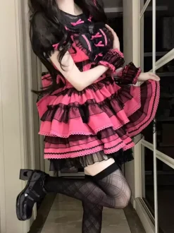 Gothic Lolita Dresses Ruffles Polka Dot Rose Green