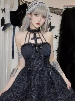 Gothic Lolita Dresses Ruffles Jacquard Black Black