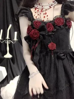 Gothic Lolita Dresses Ruffles Flowers Black Hime Lolita JSK