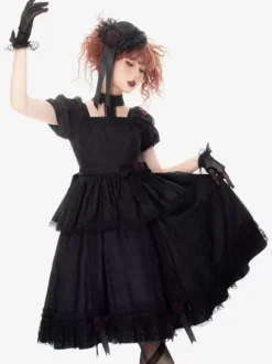 Gothic Lolita Dresses Ruffles Rose Black Black
