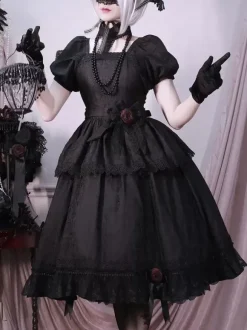 Gothic Lolita Dresses Ruffles Rose Black Black