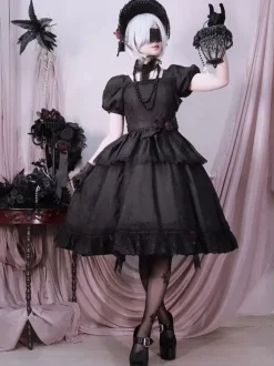 Gothic Lolita Dresses Ruffles Rose Black Black