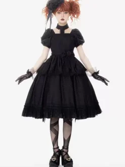 Gothic Lolita Dresses Ruffles Rose Black Black