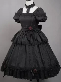 Gothic Lolita Dresses Ruffles Rose Black Black