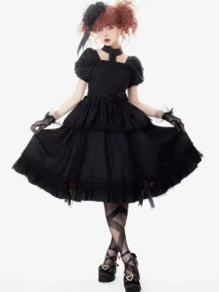 Gothic Lolita Dresses Ruffles Rose Black Black