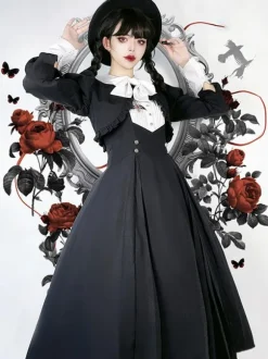 Gothic Lolita Dresses Ruffles Pleated Black