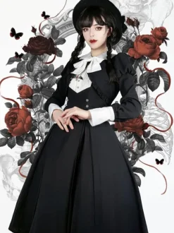 Gothic Lolita Dresses Ruffles Pleated Black