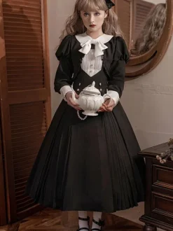 Gothic Lolita Dresses Ruffles Pleated Black