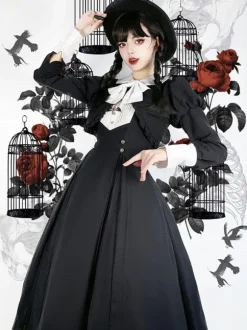 Gothic Lolita Dresses Ruffles Pleated Black
