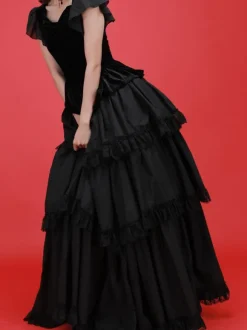Gothic Lolita Dresses Tiered Lace Black Black