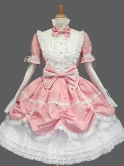 Gothic Lolita Dress with Lace Ruffle Trim Bow Accented Victorian Princess Dress in 3 Colors