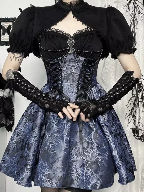 Gothic Lolita Floral Pattern Slip Dress And Lace Smock Set Cosplay Suit
