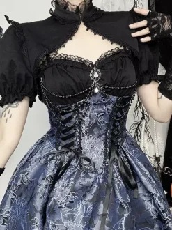 Gothic Lolita Floral Pattern Slip Dress And Lace Smock Set Cosplay Suit