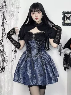 Gothic Lolita Floral Pattern Slip Dress And Lace Smock Set Cosplay Suit