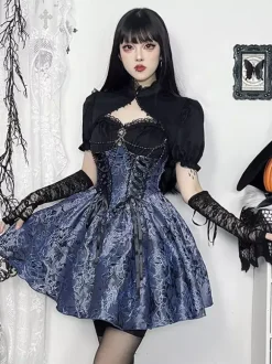 Gothic Lolita Floral Pattern Slip Dress And Lace Smock Set Cosplay Suit