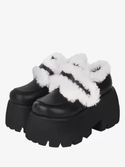 Gothic Lolita Footwear Black PU Leather Wedge Heel Lolita Pumps