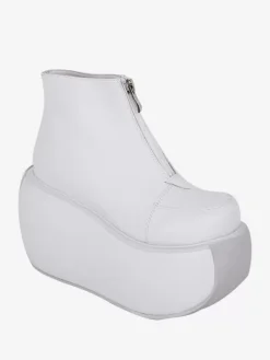 Gothic Lolita Footwear White Metal Details Metallic PU Leather Wedge Heel Lolita Pumps