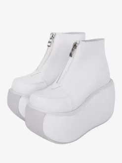 Gothic Lolita Footwear White Metal Details Metallic PU Leather Wedge Heel Lolita Pumps