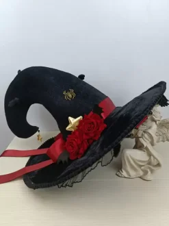 Gothic Lolita Hat Black Flowers Bows Ruffles Accessory Polyester Lolita Accessories