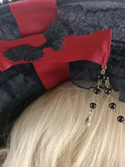 Gothic Lolita Hat Black Flowers Bows Ruffles Accessory Polyester Lolita Accessories