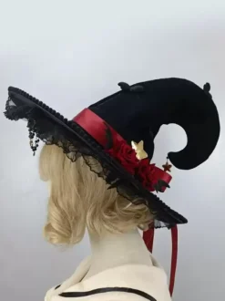 Gothic Lolita Hat Black Flowers Bows Ruffles Accessory Polyester Lolita Accessories