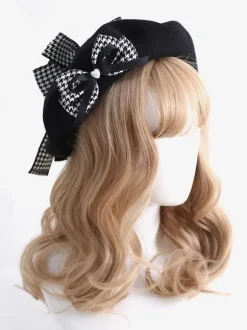 Gothic Lolita Hat Bows Accessory Plaid Polyester Black Lolita Accessories