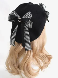 Gothic Lolita Hat Bows Accessory Plaid Polyester Black Lolita Accessories
