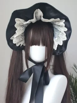 Gothic Lolita Hat Burgundy Bows Ruffles Accessory Polyester Lolita Accessories