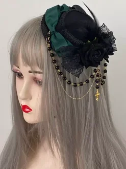 Gothic Lolita Hat Chains Pearls Accessory Polyester Burgundy Lolita Accessories