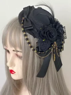 Gothic Lolita Hat Chains Pearls Accessory Polyester Burgundy Lolita Accessories