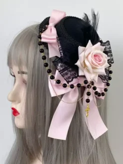 Gothic Lolita Hat Chains Pearls Accessory Polyester Burgundy Lolita Accessories