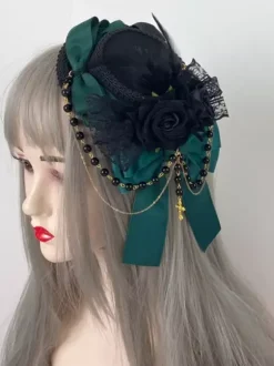 Gothic Lolita Hat Chains Pearls Accessory Polyester Burgundy Lolita Accessories