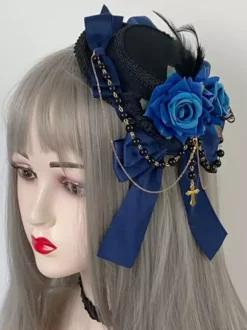 Gothic Lolita Hat Chains Pearls Accessory Polyester Burgundy Lolita Accessories