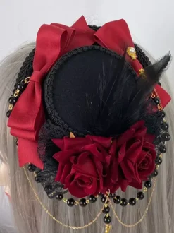 Gothic Lolita Hat Chains Pearls Accessory Polyester Burgundy Lolita Accessories