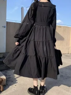 Gothic Lolita OP Dress Black Long Sleeves Ruffles Polyester Lolita One Piece Dress