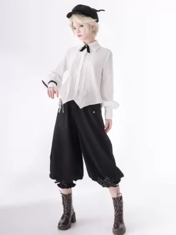 Gothic Lolita Ouji Fashion Bloomers Black Ruffles Cropped Shorts
