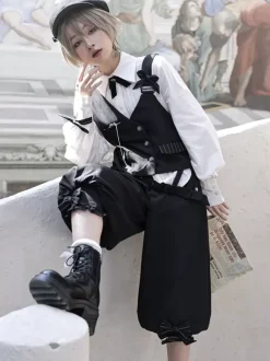 Gothic Lolita Ouji Fashion Bloomers Black Ruffles Cropped Shorts