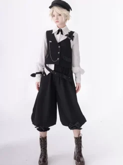 Gothic Lolita Ouji Fashion Bloomers Black Ruffles Cropped Shorts