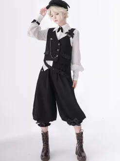 Gothic Lolita Ouji Fashion Bloomers Black Ruffles Cropped Shorts