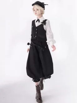 Gothic Lolita Ouji Fashion Bloomers Black Ruffles Cropped Shorts